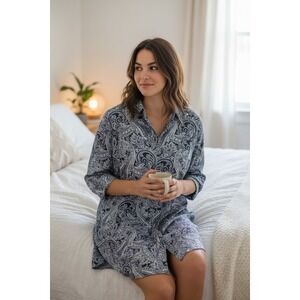 Lauren Ralph Lauren Paisley Print Button Up Shirt Dress Top Women's Size Large